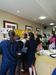 Partipants adding information to creativity wall 